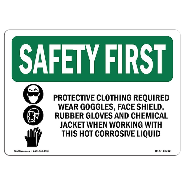 OSHA Sign, Protective Clothing Required W/ Symbol, 18in X 12in Aluminum, 18" W, 12" H, Landscape